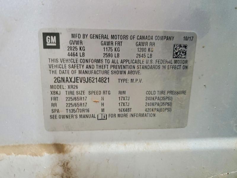 Aukcja sprzedaży 2018 Chevrolet Equinox, vin: 2GNAXJEV9J6214821, numer aukcji: 68694746