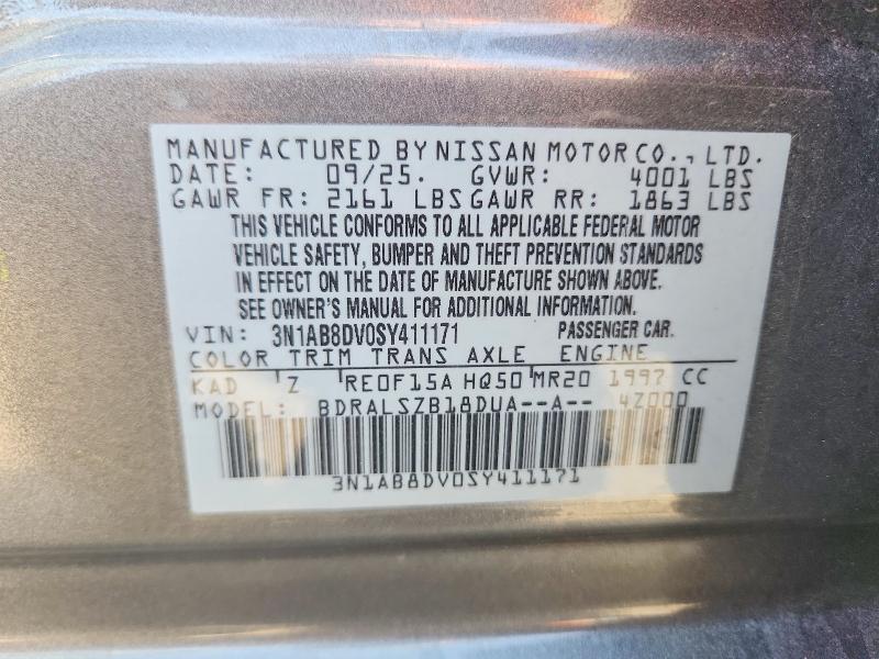 2025 Nissan Sentra მანქანა იყიდება აუქციონზე, vin: 3N1AB8DV0SY411171, აუქციონის ნომერი: 68407996