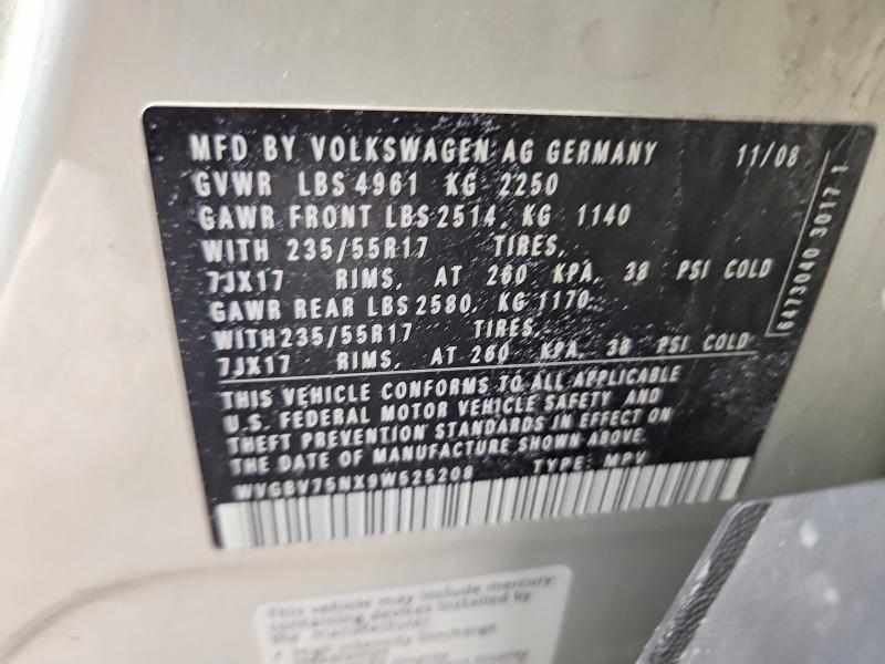68015926 :رقم المزاد ، WVGBV75NX9W525208 vin ، 2009 Volkswagen Tiguan مزاد بيع