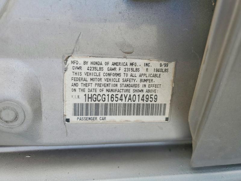 Продаж на аукціоні авто 2000 Honda Accord, vin: 1HGCG1654YA014959, номер лоту: 67727896