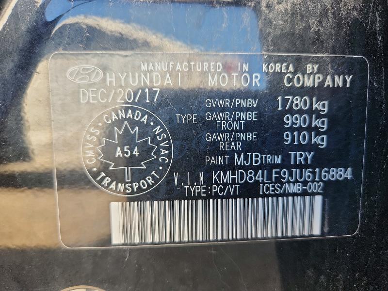 Aukcja sprzedaży 2018 Hyundai Elantra, vin: KMHD84LF9JU616884, numer aukcji: 68348886