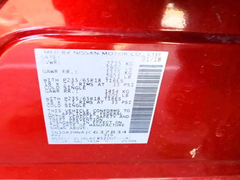Продаж на аукціоні авто 2018 Nissan Pathfinder, vin: 5N1DR2MN4JC637834, номер лоту: 69988366
