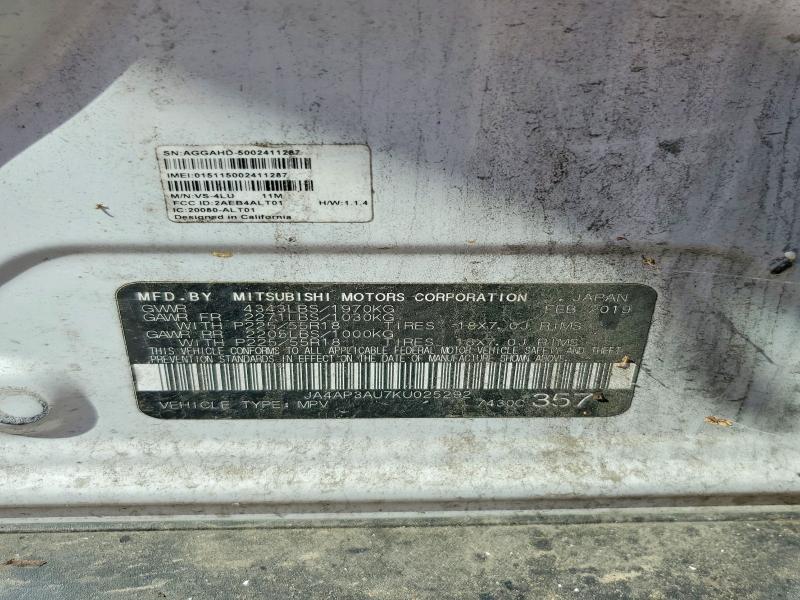 2019 Mitsubishi Outlander Sport მანქანა იყიდება აუქციონზე, vin: JA4AP3AU7KU025292, აუქციონის ნომერი: 70171546