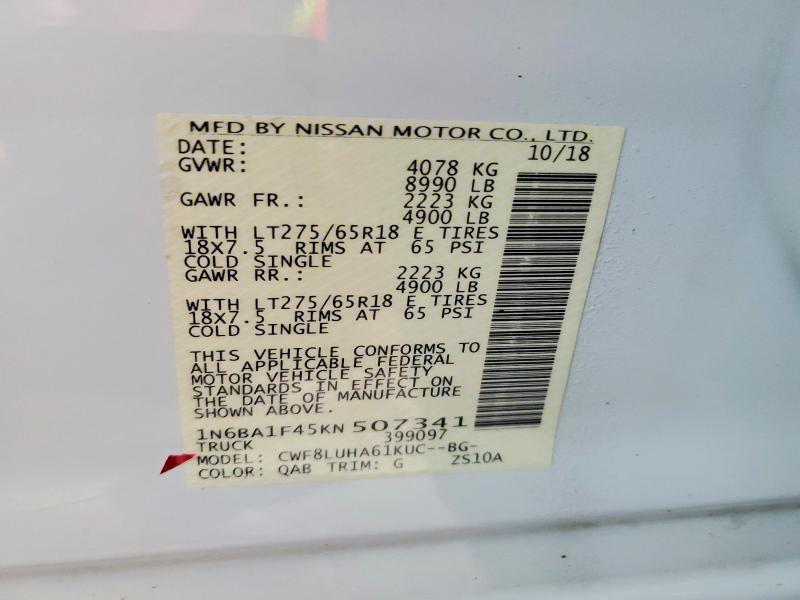 69824536 :رقم المزاد ، 1N6BA1F45KN507341 vin ، 2019 Nissan Titan Xd مزاد بيع