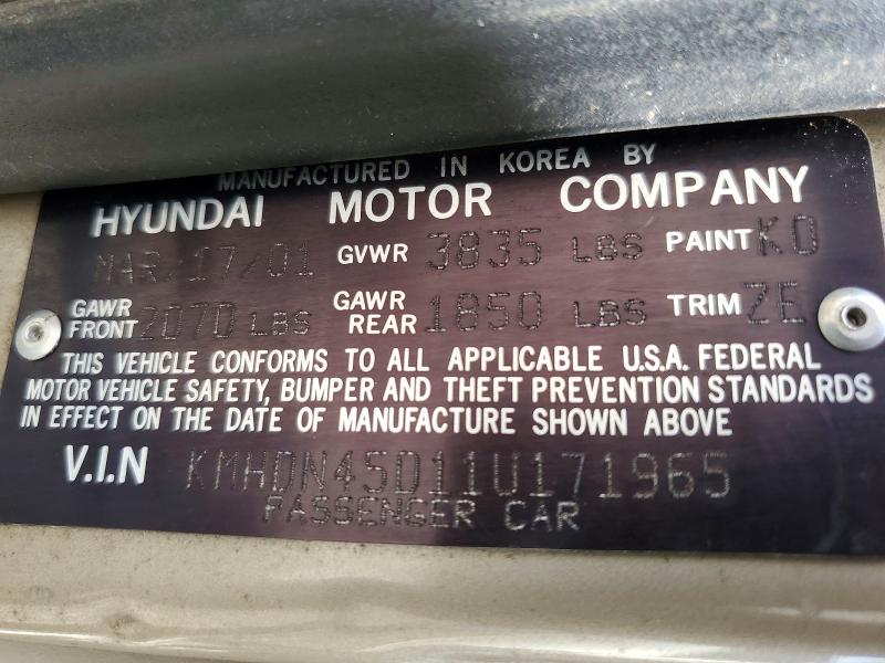2001 Hyundai Elantra მანქანა იყიდება აუქციონზე, vin: KMHDN45D11U171965, აუქციონის ნომერი: 68218966