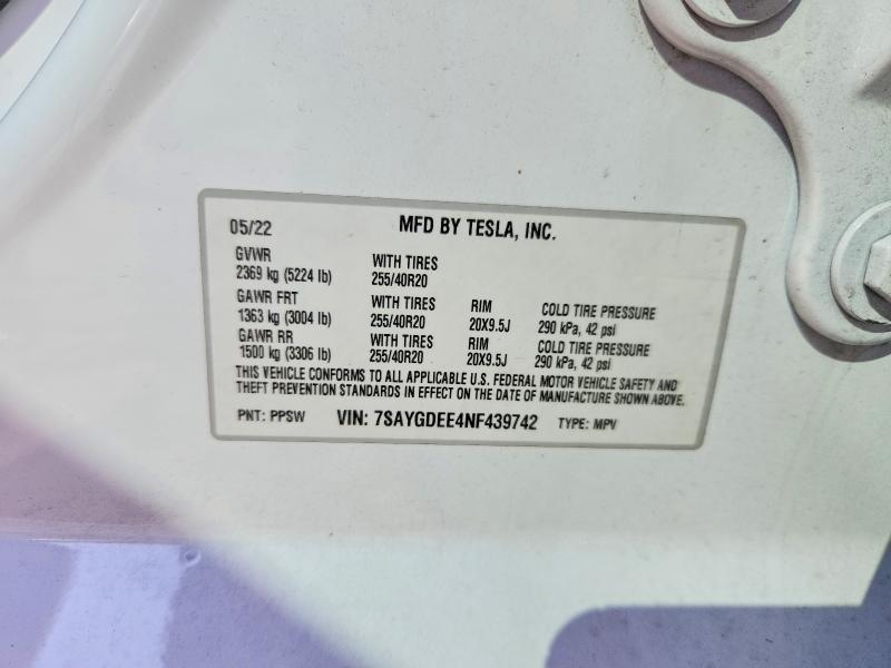 Aukcja sprzedaży 2022 Tesla Model Y, vin: 7SAYGDEE4NF439742, numer aukcji: 67355066