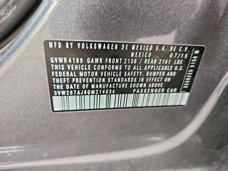 2016 Volkswagen Jetta მანქანა იყიდება აუქციონზე, vin: 3VW267AJ6GM214034, აუქციონის ნომერი: 69917806
