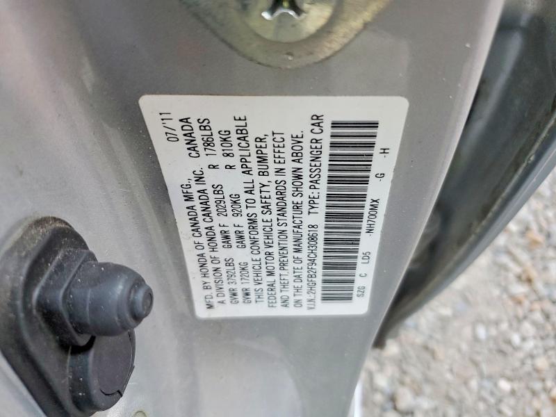67784176 :رقم المزاد ، 2HGFB2F94CH308618 vin ، 2012 Honda Civic مزاد بيع