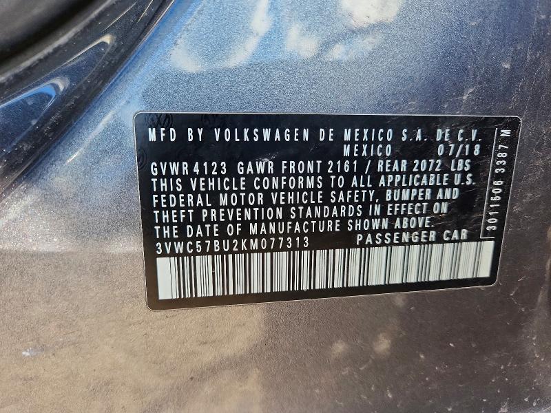 68241716 :رقم المزاد ، 3VWC57BU2KM077313 vin ، 2019 Volkswagen Jetta مزاد بيع