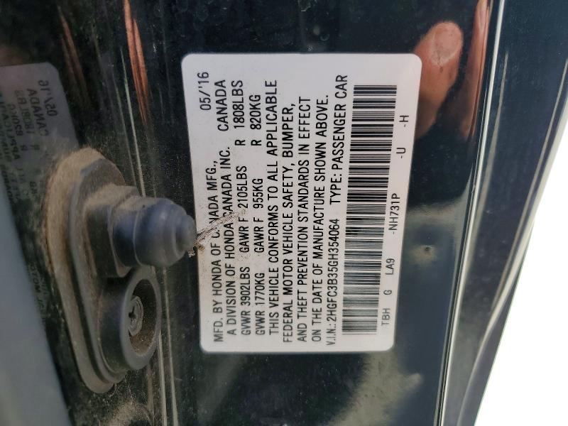 Продажа на аукционе авто 2016 Honda Civic, vin: 2HGFC3B35GH354064, номер лота: 69929126