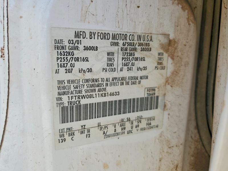 69775816 :رقم المزاد ، 1FTRW08L11KB14633 vin ، 2001 Ford F150 مزاد بيع