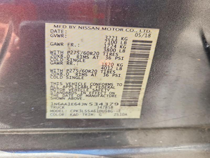 69014466 :رقم المزاد ، 1N6AA1E64JN534379 vin ، 2018 Nissan Titan مزاد بيع
