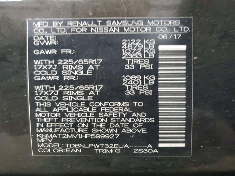 Продажа на аукционе авто 2017 Nissan Rogue, vin: KNMAT2MV1HP599927, номер лота: 71350786