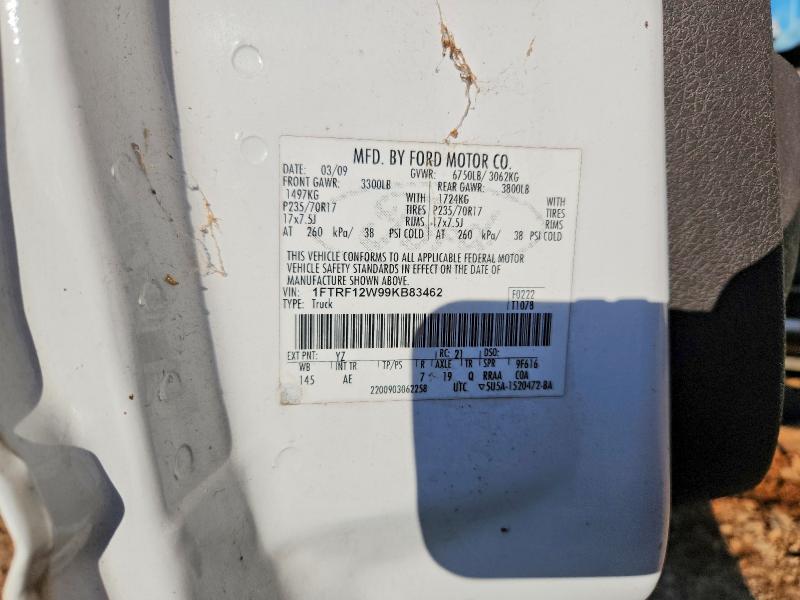 2009 Ford F150 მანქანა იყიდება აუქციონზე, vin: 1FTRF12W99KB83462, აუქციონის ნომერი: 69909936