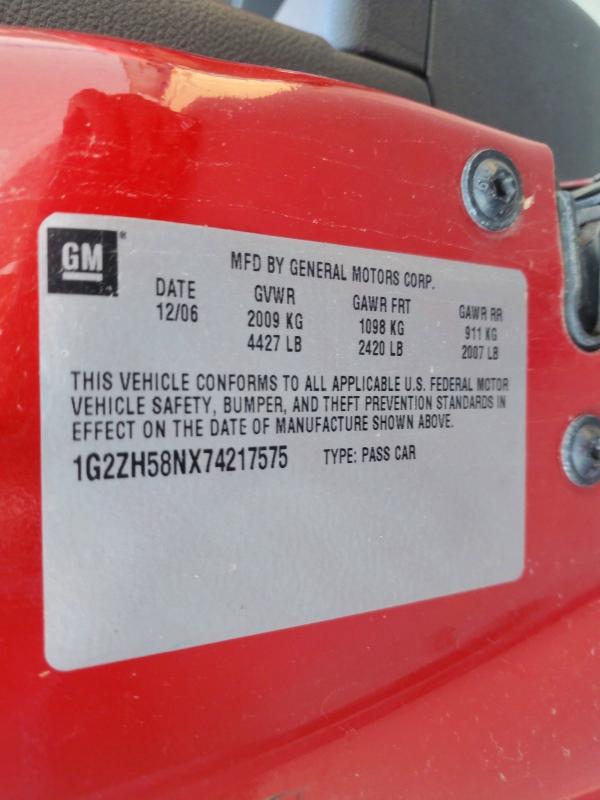 67510006 :رقم المزاد ، 1G2ZH58NX74217575 vin ، 2007 Pontiac G6 مزاد بيع