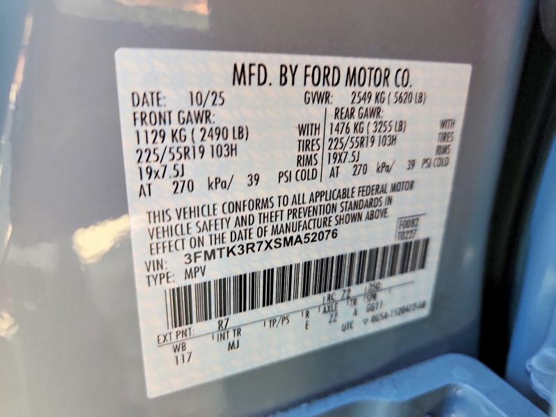 Продаж на аукціоні авто 2025 Ford Mustang Mach-e, vin: 3FMTK3R7XSMA52076, номер лоту: 67613196