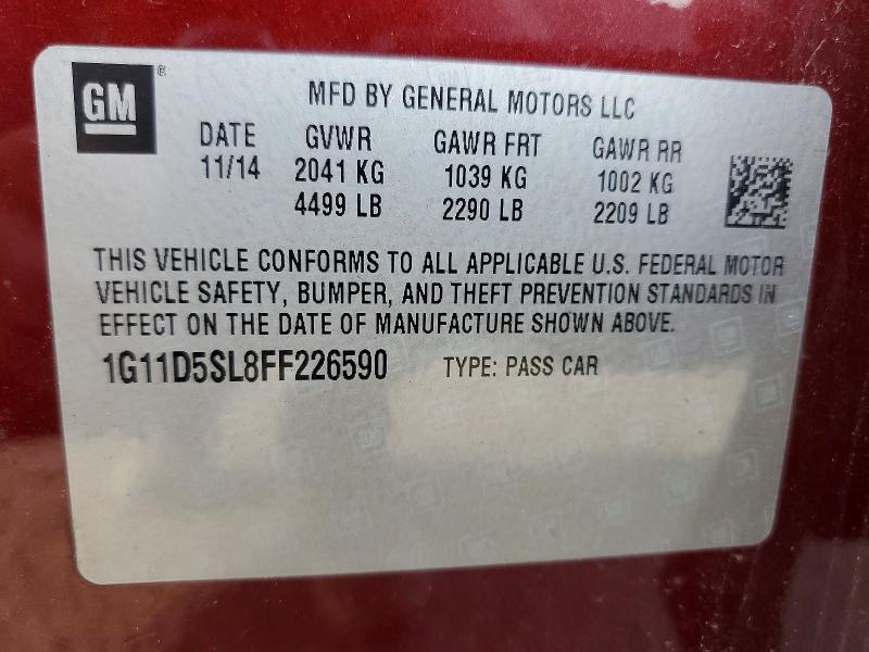 Продажа на аукционе авто 2015 Chevrolet Malibu, vin: 1G11D5SL8FF226590, номер лота: 69905946