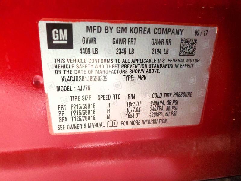 Aukcja sprzedaży 2018 Buick Encore, vin: KL4CJGSB1JB550339, numer aukcji: 69160366