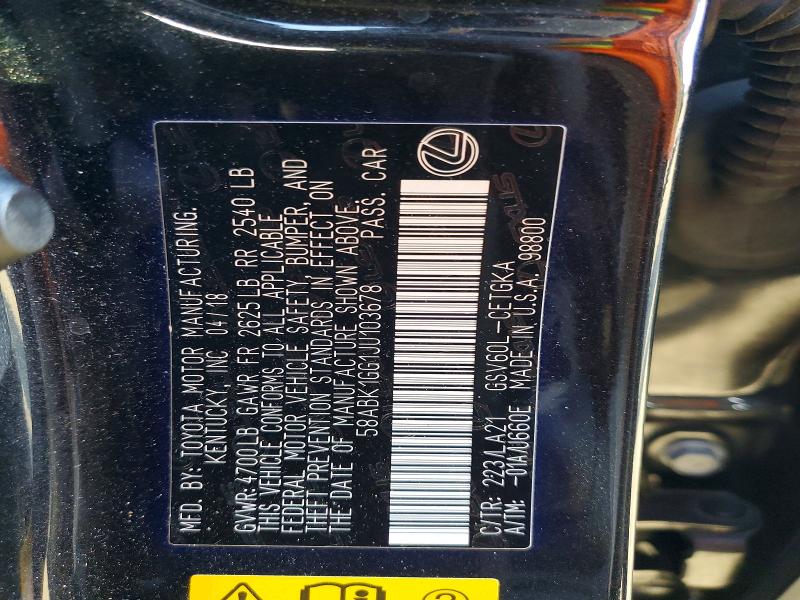 Aukcja sprzedaży 2018 Lexus Es, vin: 58ABK1GG1JU103678, numer aukcji: 69118236