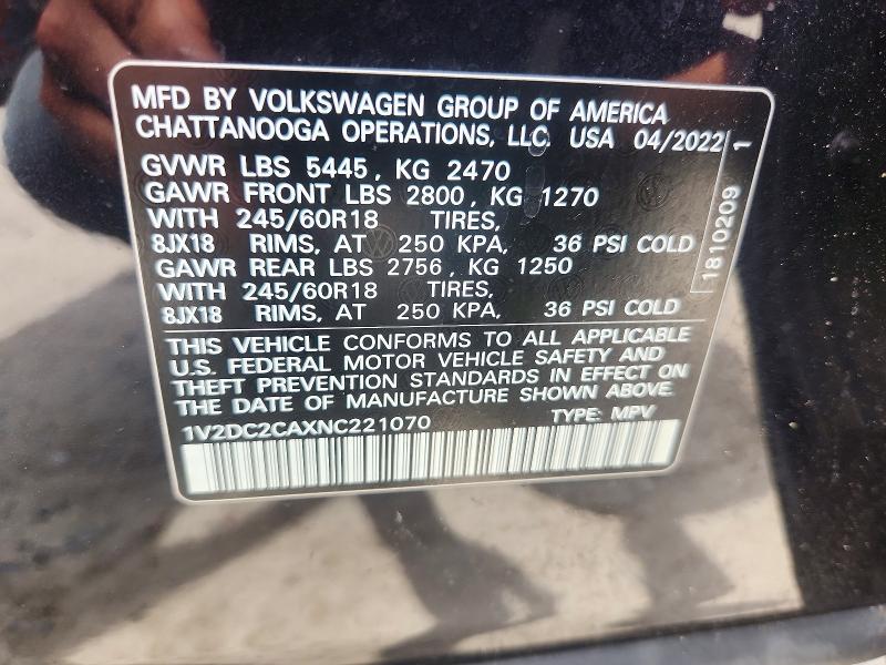 Продаж на аукціоні авто 2022 Volkswagen Atlas Cross Sport, vin: 1V2DC2CAXNC221070, номер лоту: 67401206