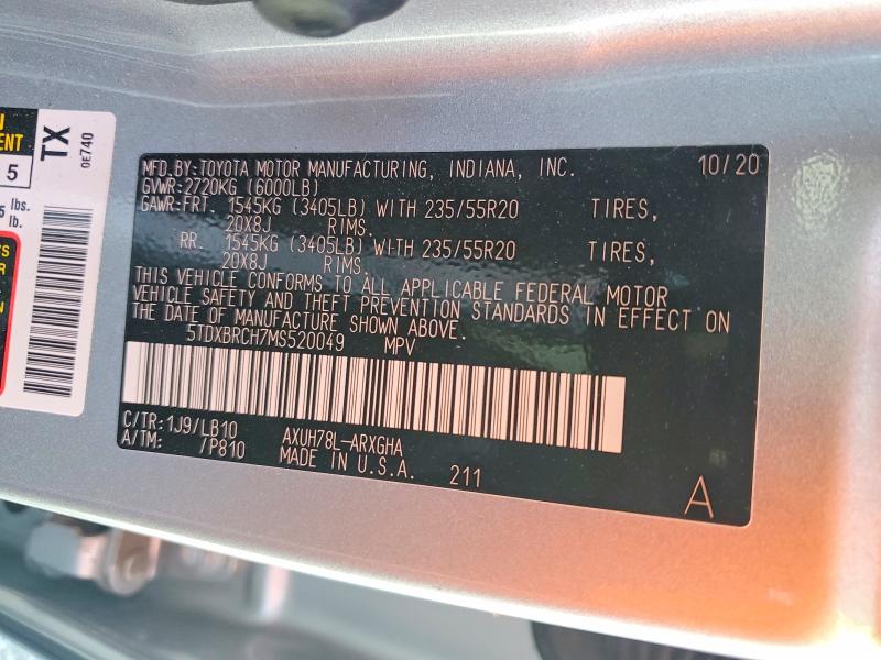 66718596 :رقم المزاد ، 5TDXBRCH7MS520049 vin ، 2021 Toyota Highlander Hybrid مزاد بيع