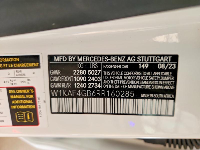68067176 :رقم المزاد ، W1KAF4GB6RR160285 vin ، 2024 Mercedes-benz C مزاد بيع