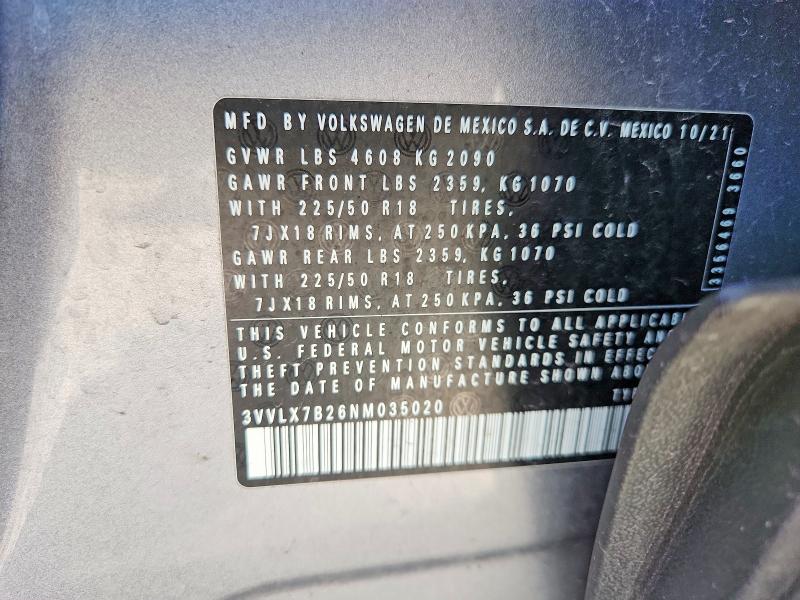 Aukcja sprzedaży 2022 Volkswagen Taos, vin: 3VVLX7B26NM035020, numer aukcji: 67695156