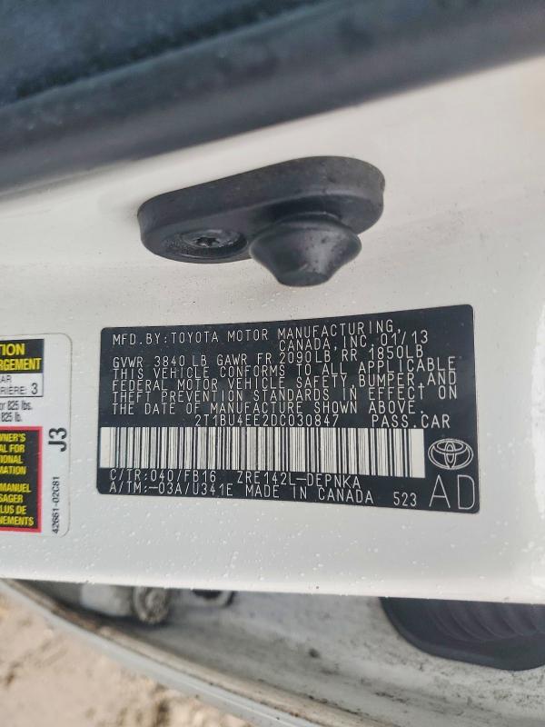 2013 Toyota Corolla მანქანა იყიდება აუქციონზე, vin: 2T1BU4EE2DC030847, აუქციონის ნომერი: 70849836