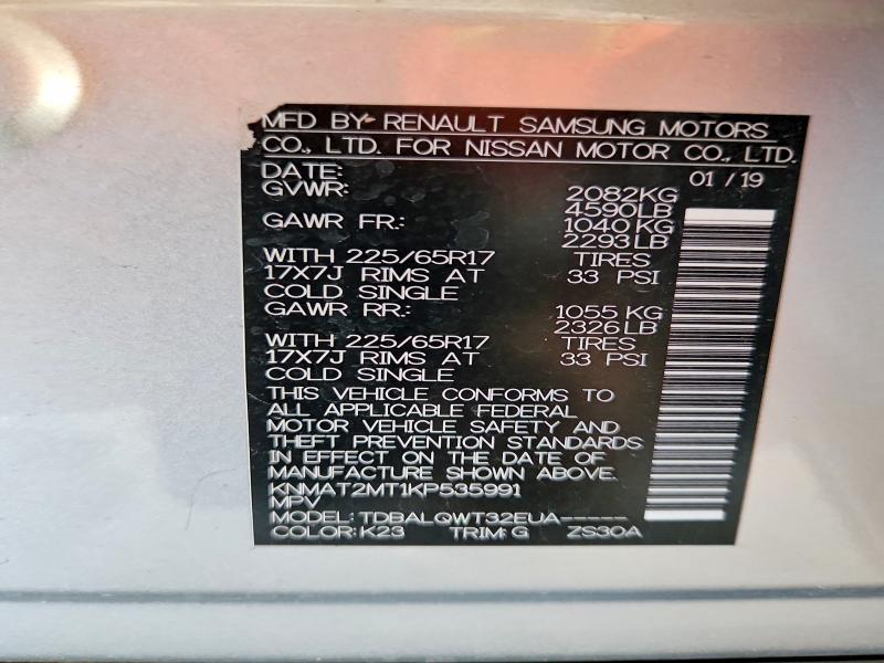Aukcja sprzedaży 2019 Nissan Rogue, vin: KNMAT2MT1KP535991, numer aukcji: 71198296