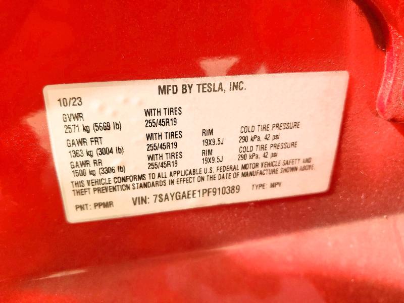 70510186 :رقم المزاد ، 7SAYGAEE1PF910389 vin ، 2023 Tesla Model Y مزاد بيع