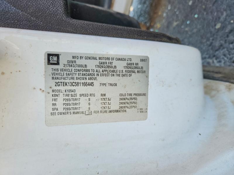 2008 Gmc Sierra მანქანა იყიდება აუქციონზე, vin: 2GTEK13C581166445, აუქციონის ნომერი: 70125706