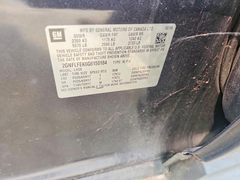Aukcja sprzedaży 2016 Chevrolet Equinox, vin: 2GNFLFEK6G6150184, numer aukcji: 70020206