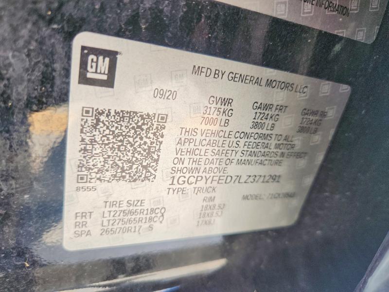2020 Chevrolet Silverado მანქანა იყიდება აუქციონზე, vin: 1GCPYFED7LZ371291, აუქციონის ნომერი: 67630796