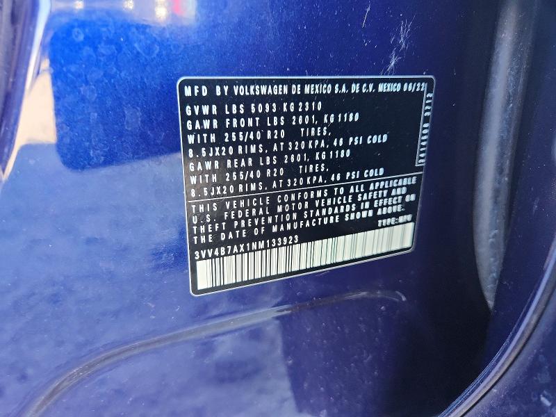 67918536 :رقم المزاد ، 3VV4B7AX1NM133923 vin ، 2022 Volkswagen Tiguan مزاد بيع