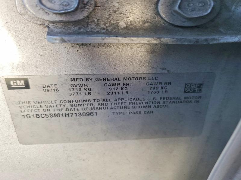 Auction sale of the 2017 Chevrolet Cruze, vin: 1G1BC5SM1H7130961        , lot number: 68786256