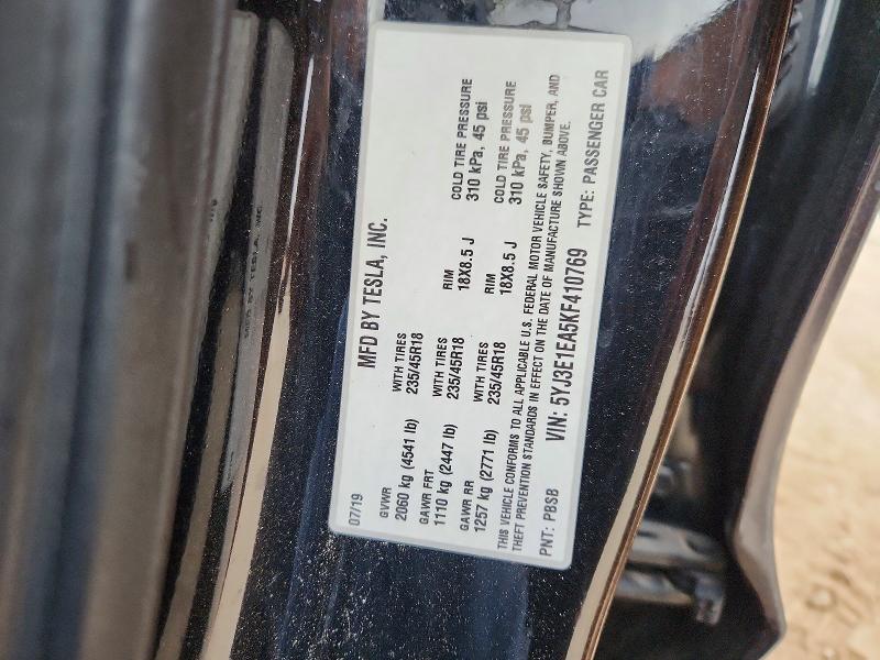 Aukcja sprzedaży 2019 Tesla Model 3, vin: 5YJ3E1EA5KF410769, numer aukcji: 67738006