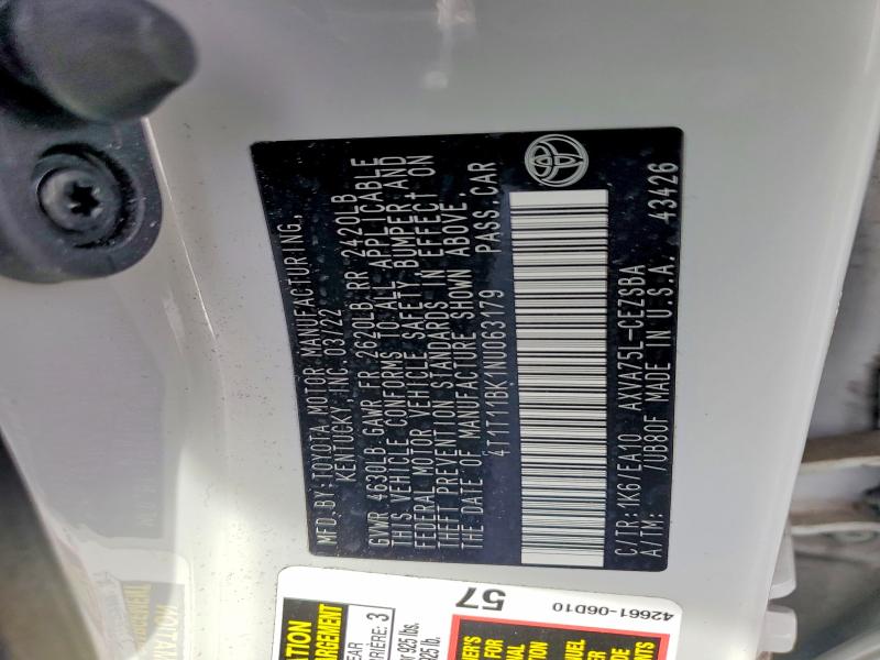 2022 Toyota Camry მანქანა იყიდება აუქციონზე, vin: 4T1T11BK1NU063179, აუქციონის ნომერი: 69131686