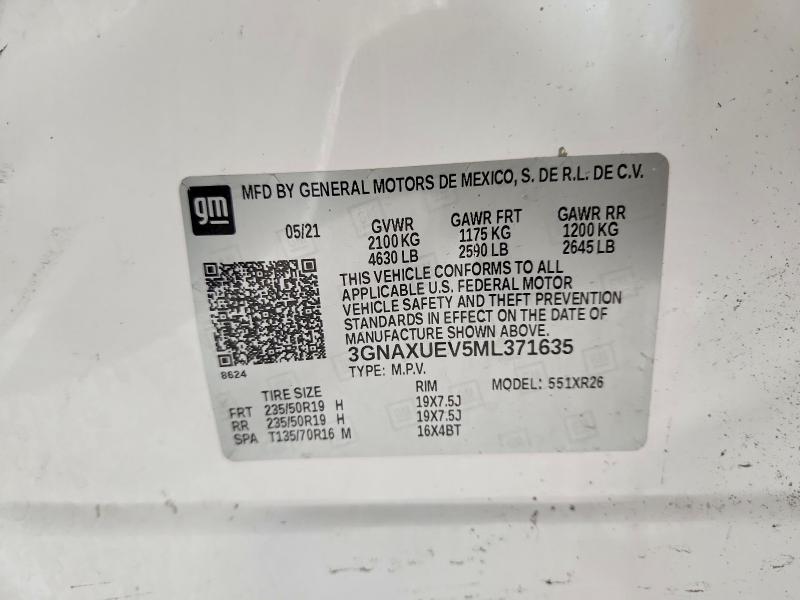 70633476 :رقم المزاد ، 3GNAXUEV5ML371635 vin ، 2021 Chevrolet Equinox مزاد بيع