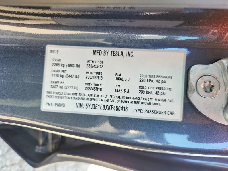 Продаж на аукціоні авто 2019 Tesla Model 3, vin: 5YJ3E1EBXKF450418, номер лоту: 70351126