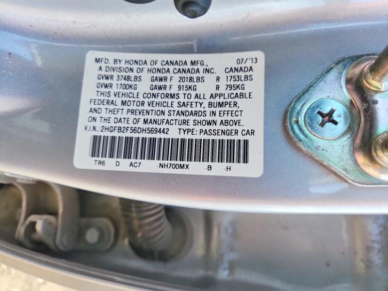 2013 Honda Civic მანქანა იყიდება აუქციონზე, vin: 2HGFB2F56DH569442, აუქციონის ნომერი: 69970036