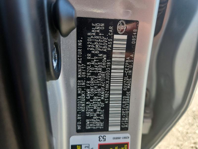 Aukcja sprzedaży 2018 Toyota Camry, vin: 4T1BZ1HKXJU003181, numer aukcji: 67332856