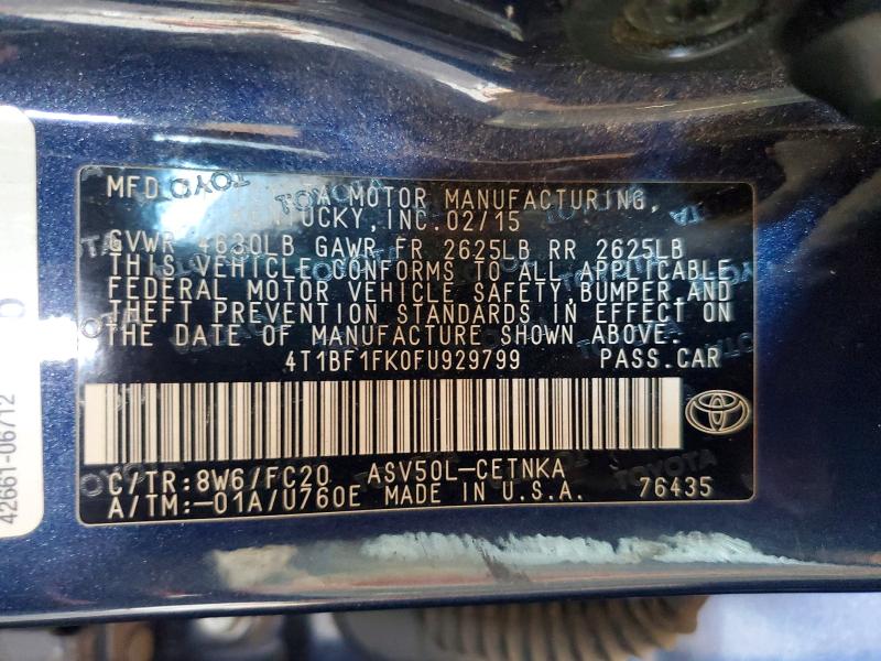 71054336 :رقم المزاد ، 4T1BF1FK0FU929799 vin ، 2015 Toyota Camry مزاد بيع
