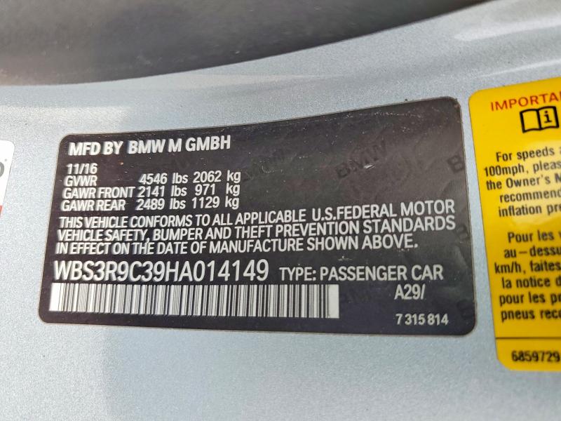 67634296 :رقم المزاد ، WBS3R9C39HA014149 vin ، 2017 Bmw M4 مزاد بيع