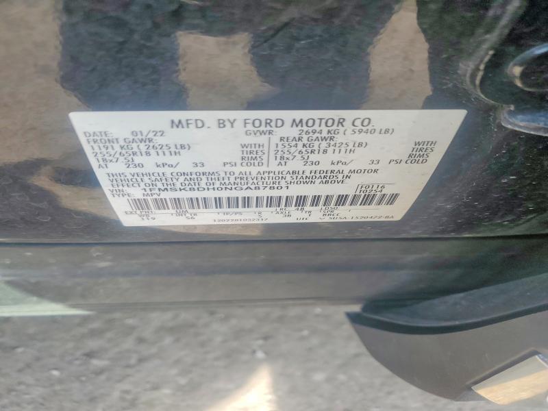 Aukcja sprzedaży 2022 Ford Explorer, vin: 1FMSK8DH0NGA87801, numer aukcji: 66824526