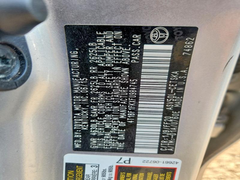 67167176 :رقم المزاد ، 4T1BF1FKXFU984745 vin ، 2015 Toyota Camry مزاد بيع