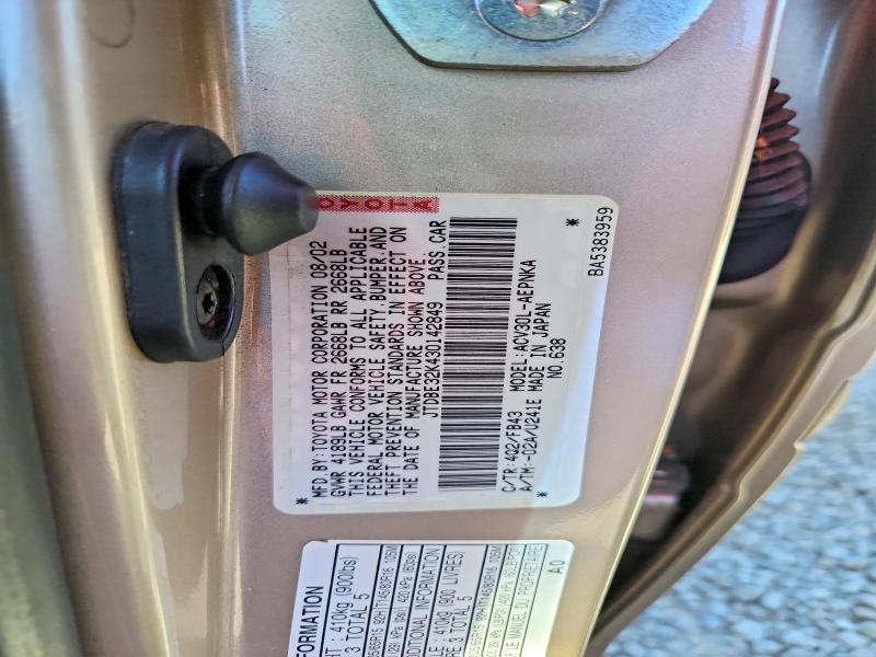 Aukcja sprzedaży 2003 Toyota Camry, vin: JTDBE32K430142849, numer aukcji: 71011106