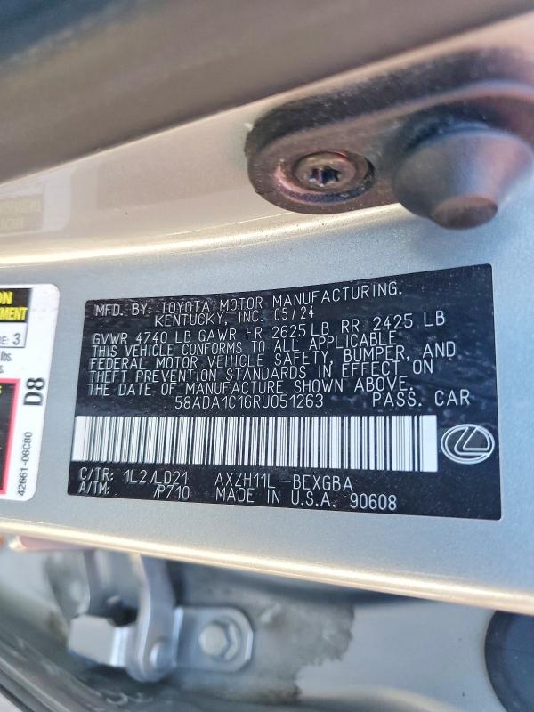 Aukcja sprzedaży 2024 Lexus Es 300h, vin: 58ADA1C16RU051263, numer aukcji: 70888046
