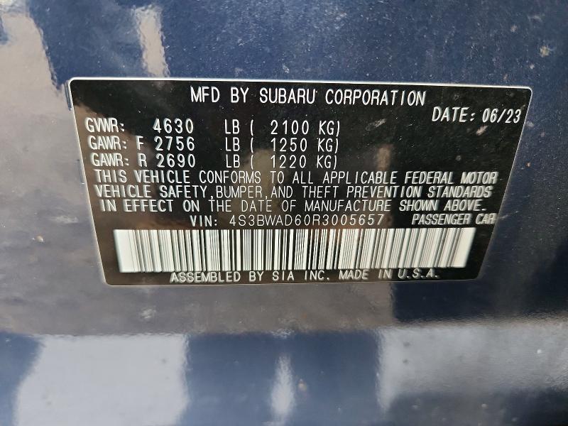 2024 Subaru Legacy მანქანა იყიდება აუქციონზე, vin: 4S3BWAD60R3005657, აუქციონის ნომერი: 69114836