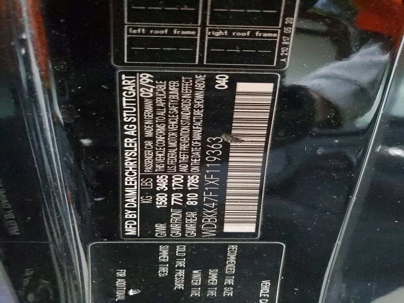 71617546 :رقم المزاد ، WDBKK47F1XF119363 vin ، 1999 Mercedes-benz Slk مزاد بيع