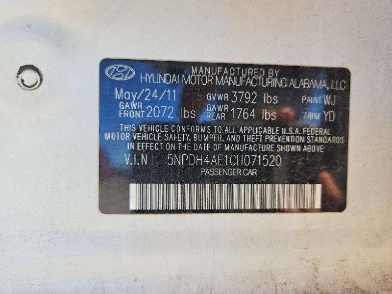 Продаж на аукціоні авто 2012 Hyundai Elantra, vin: 5NPDH4AE1CH071520, номер лоту: 69446156